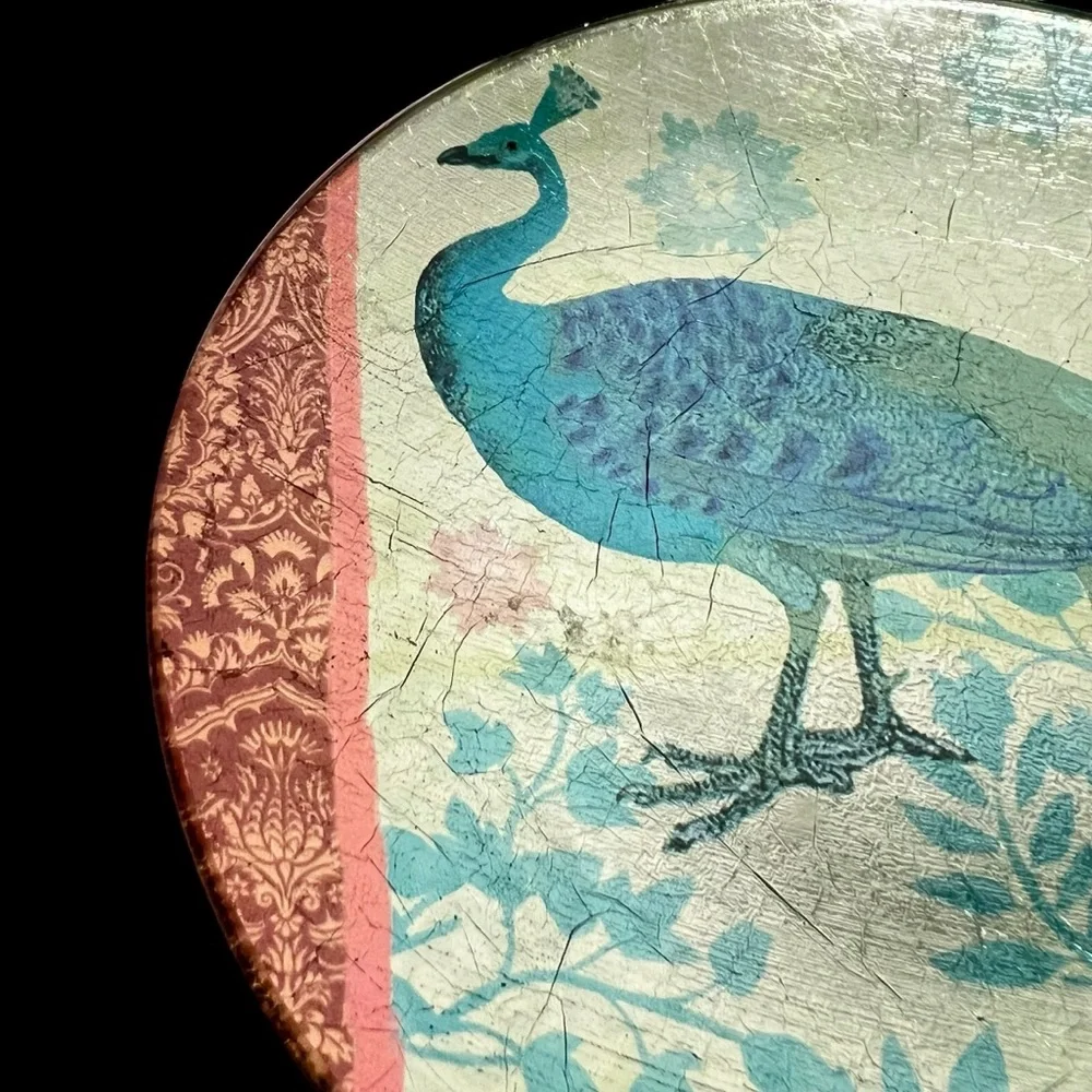 Pier 1 Imports Foiled Back 6” Peacock Appetizer Dessert Plates set of 4